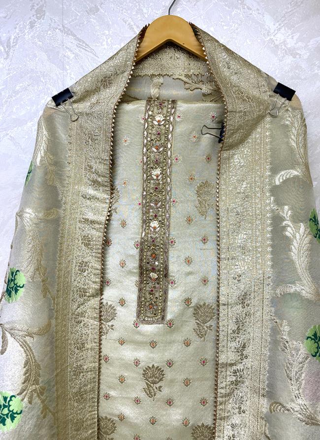 Shimmer Silk Cream Traditional Wear Hand Work Punjabi Dress Material